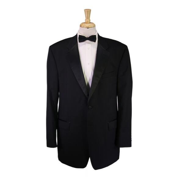 Calvin Klein Black 2-Btn Formal Tuxedo Blazer Jacket Wool 46L - Picture 1 of 8